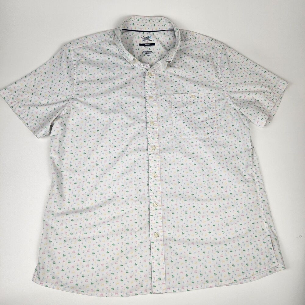 Croft & Barrow Men's XL Slim Fit Performance Palm Tree Print Button Up Shirt